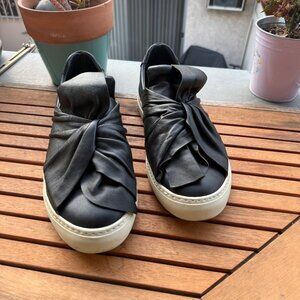 Port 1961 Black Leather Slip-On Knotted Sneakers Size 41 or 10.5